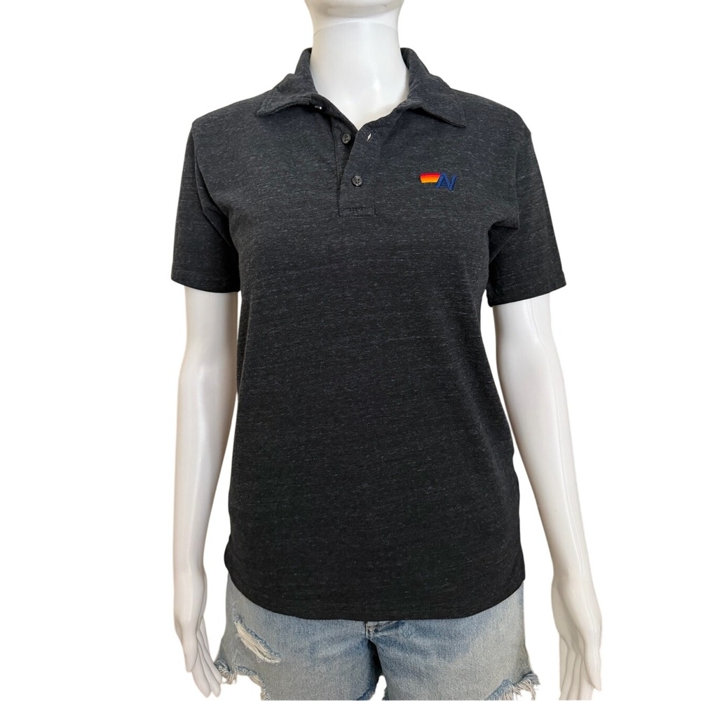Aviator Nation Unisex Charcoal Heather Short Sleeve Polo Shirt Size XS